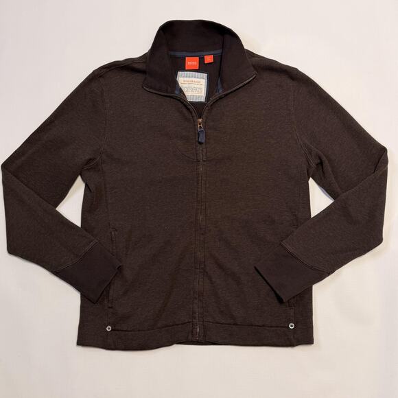 BOSS Orange Sweatshirt Mens Medium Brown Full Zip Stand Collar Rib Cuffs Knit - Picture 1 of 13
